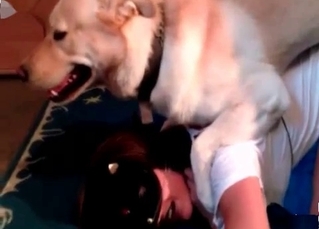 Wife fucking with passion by a dog