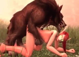 Skinny chick and this lone, horny wolf
