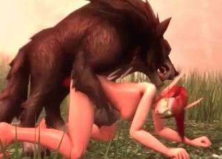 Skinny chick and this lone, horny wolf