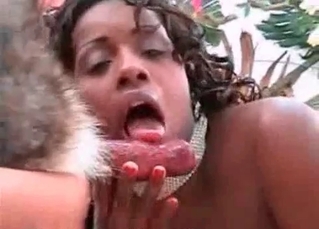 Black chick massaging thick dog cock