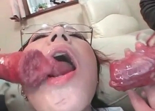 Asian secretary fucking her pet