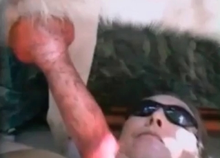 Hottie in the shades gurgling up that dog jizz