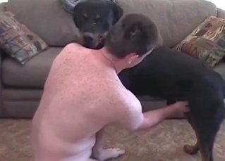 Horny owner fucked by a dog