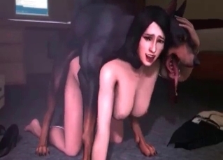Brunette with a flirty Doberman