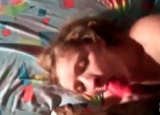 Horny chick uses her dog to get off