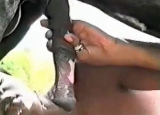 Saucy black chick drinking a huge load