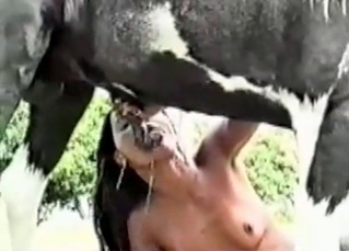 Saucy black chick drinking a huge load