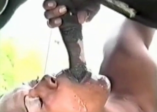 Saucy black chick drinking a huge load