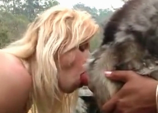 Dog cock being sucked by a blonde