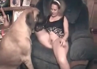 Naughty dog and a hot babe