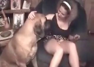 Naughty dog and a hot babe