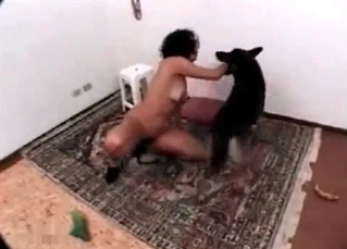 Slutty brunette babe and a shepherd
