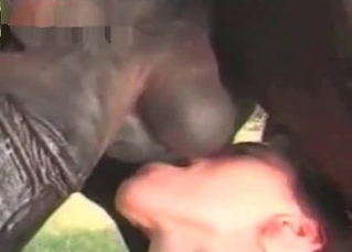 She’s licking those huge animal balls
