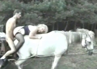Kinky couple fucking on a horse