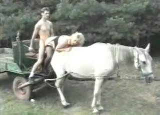 Kinky couple fucking on a horse