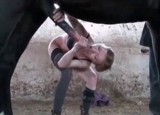 Cute horny slut and a horse